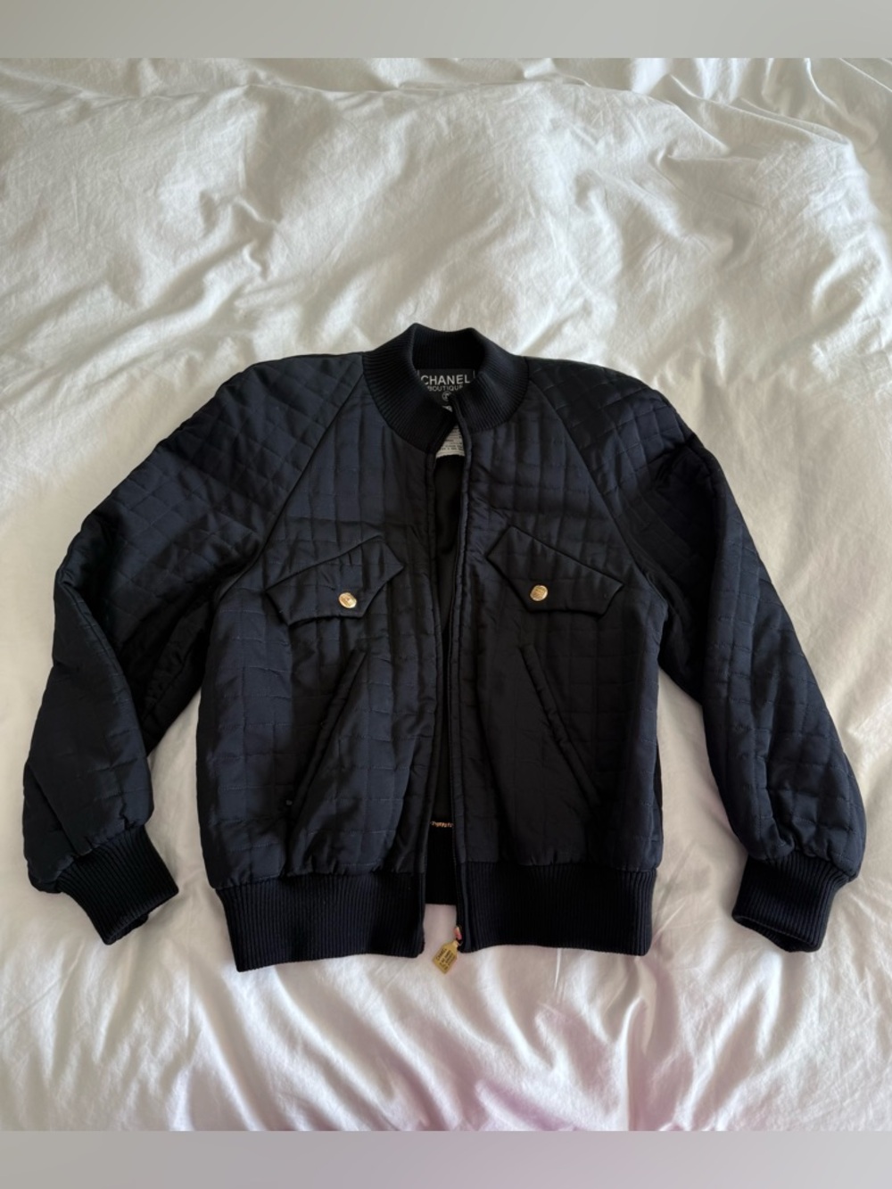 Chanel Quilted Silk Bomber Jacket - FR 36